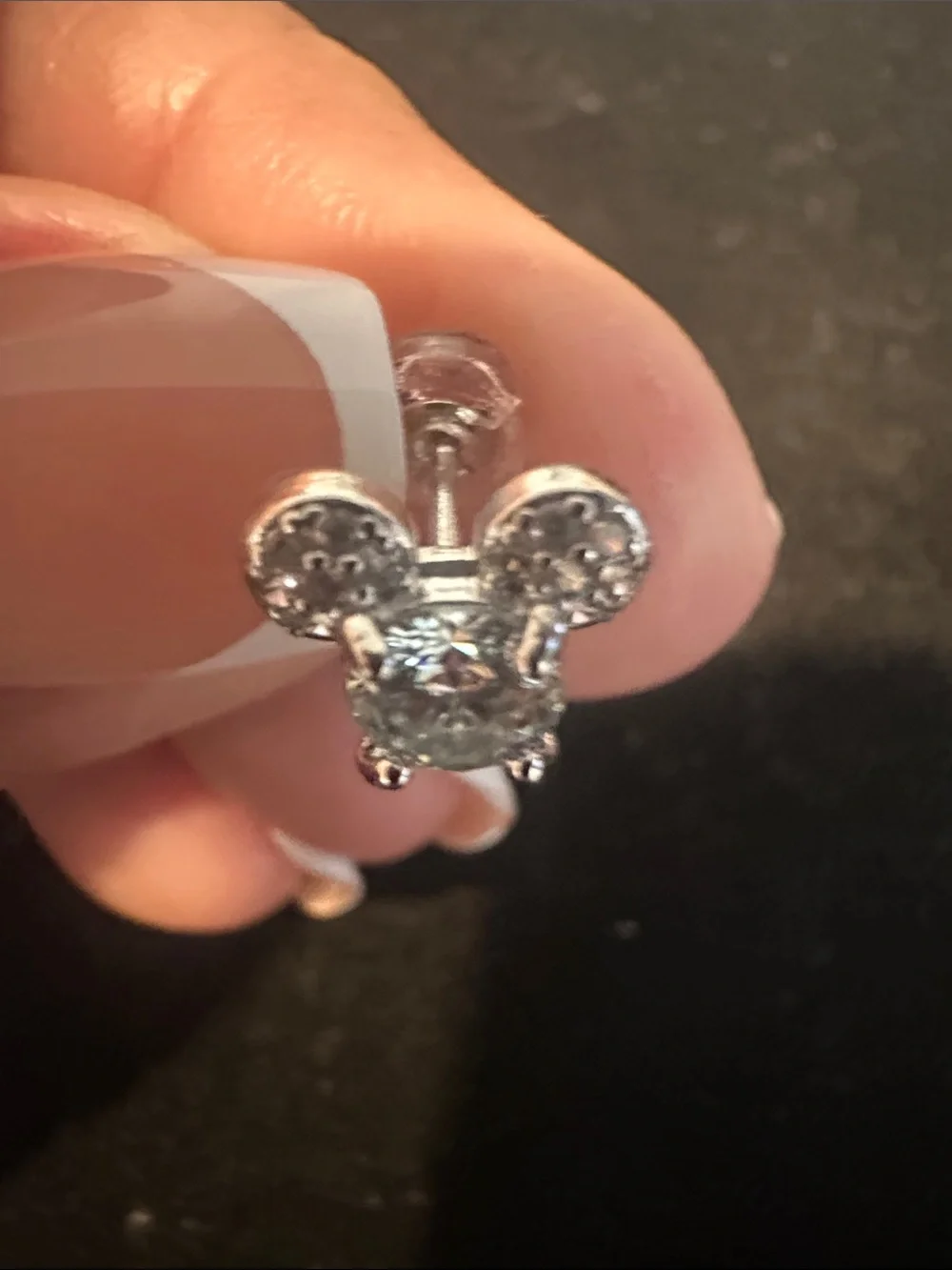 Sterling Silver Clear Moissanite Mickey Mouse Stud Earrings